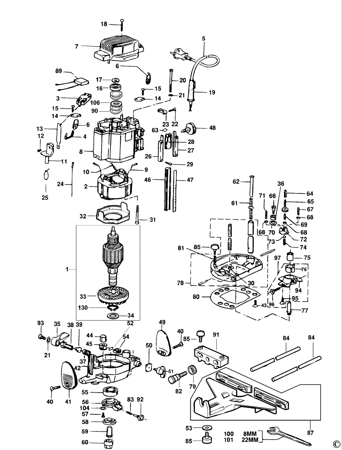 Vue éclatée DeWalt MOF177 Type 2 - planche 1