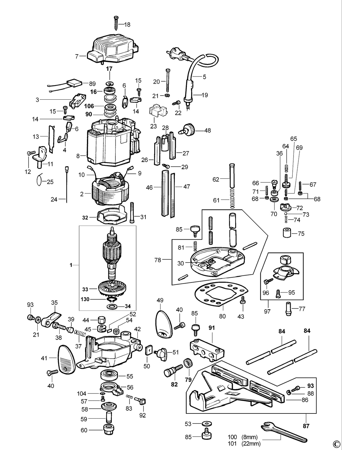 Vue éclatée DeWalt MOF177 Type 3 - planche 1