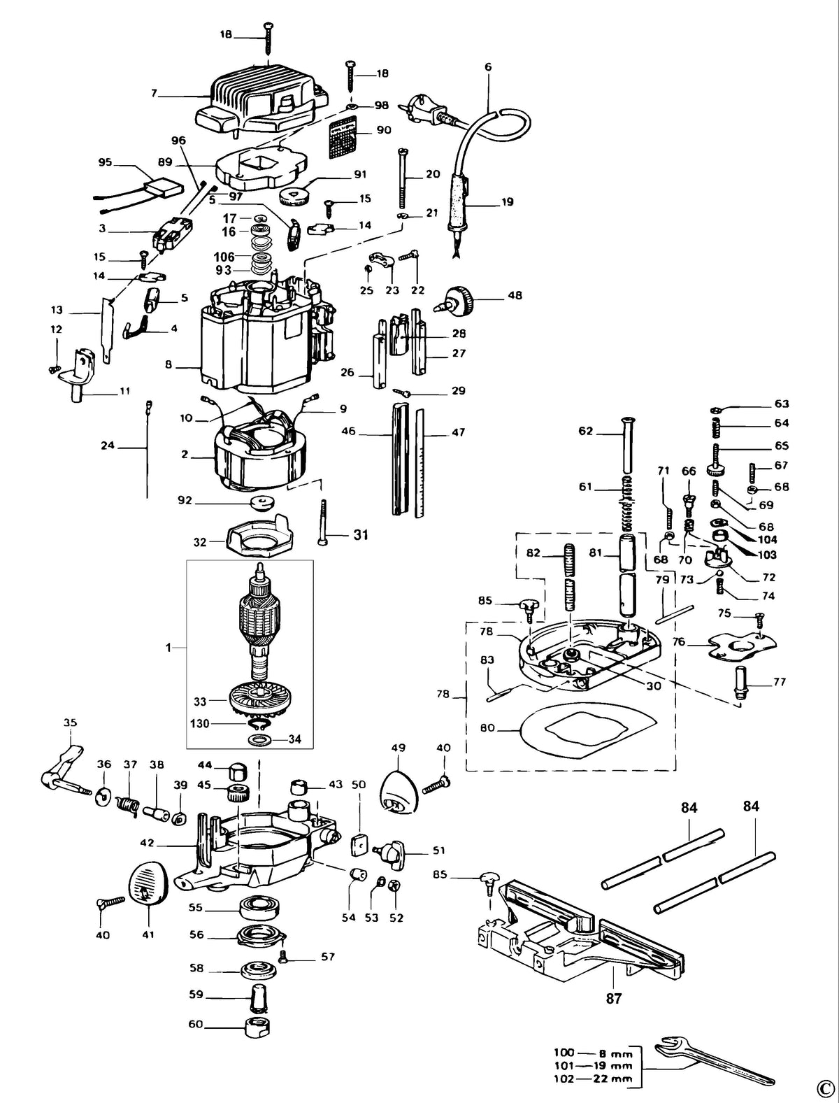 Vue éclatée DeWalt MOF177E Type 1 - planche 1