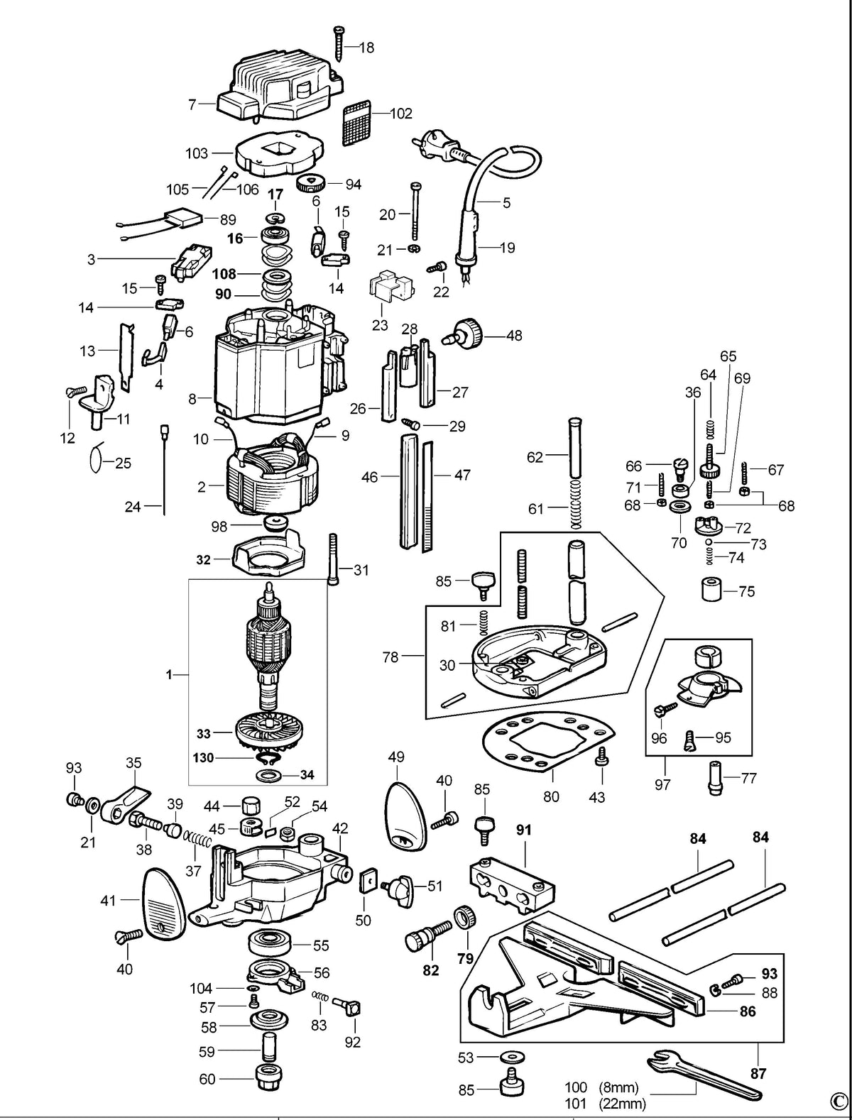 Vue éclatée DeWalt MOF177E Type 3 - planche 1