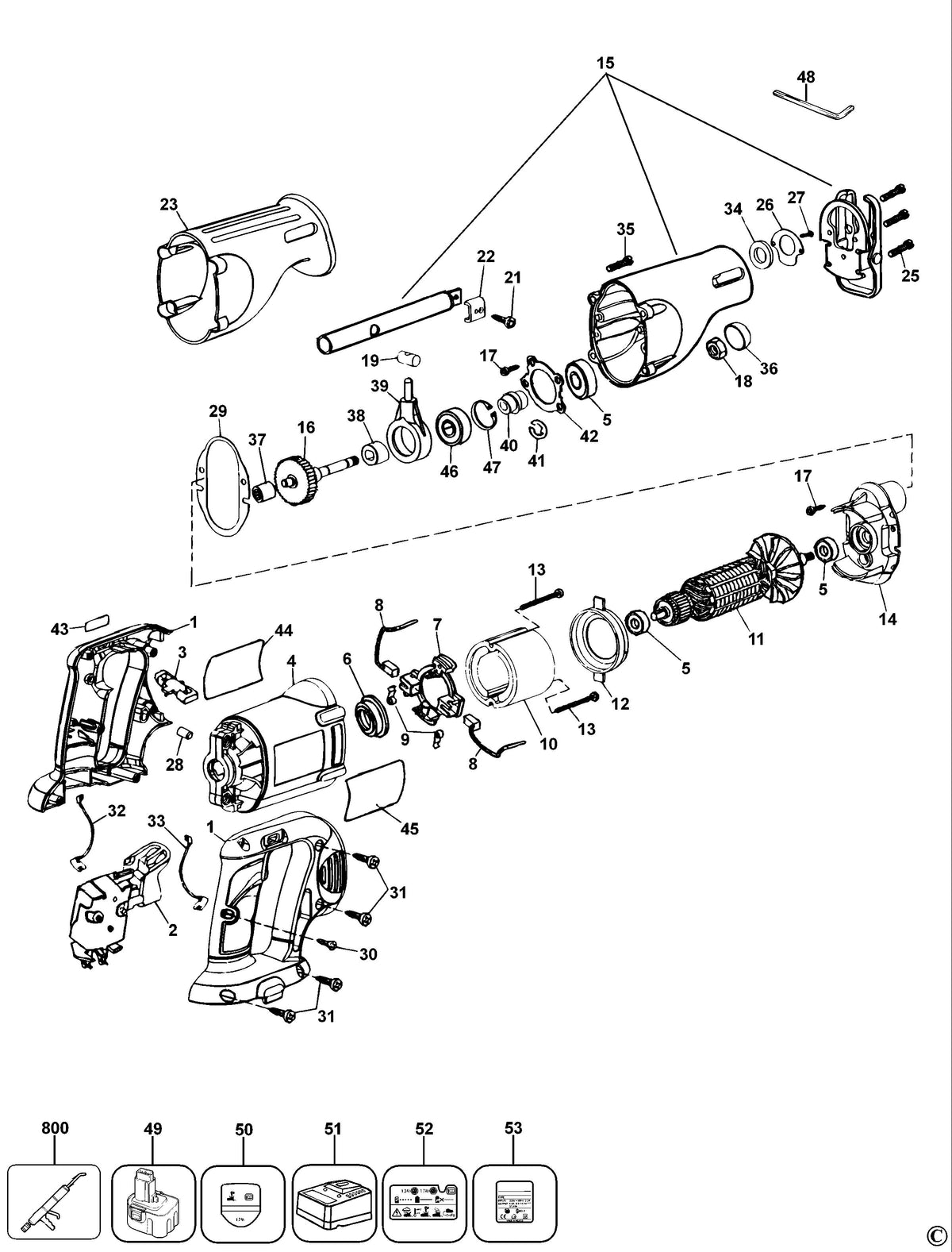 Vue éclatée DeWalt RSA18 Type 1 - planche 1