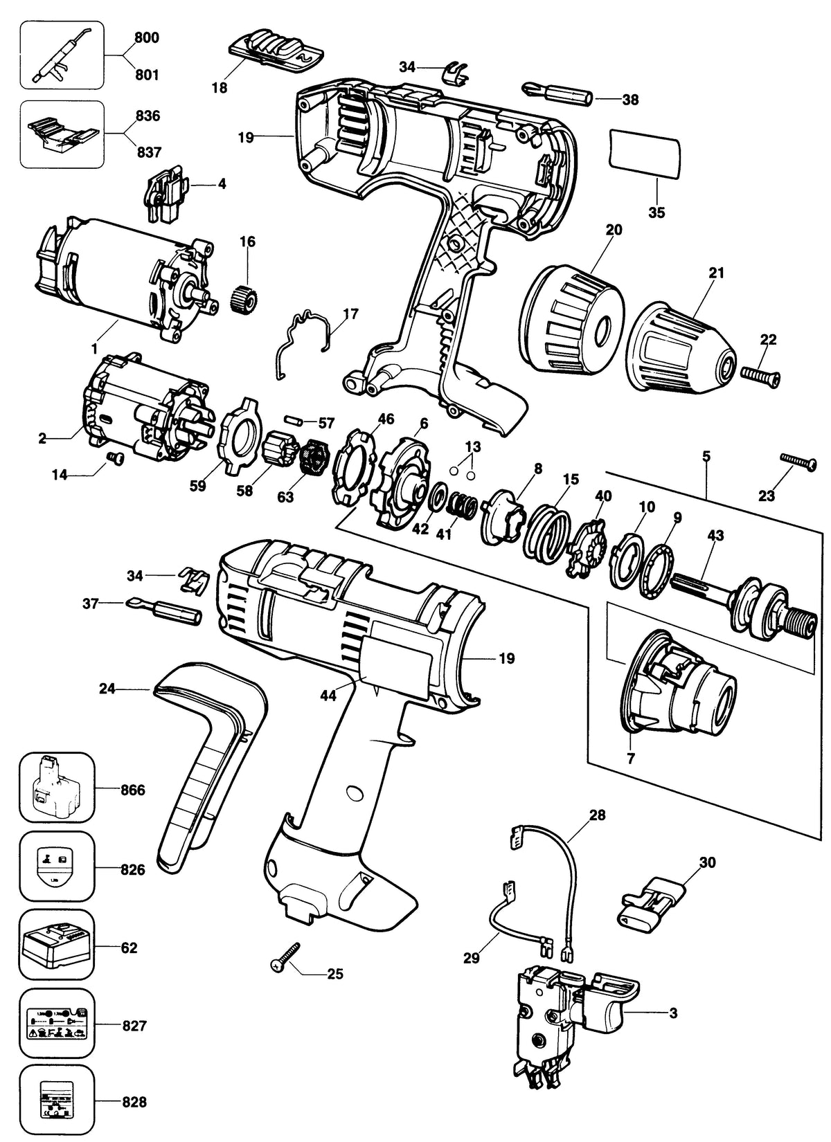 Vue éclatée DeWalt SBA71K Type 2 - planche 1