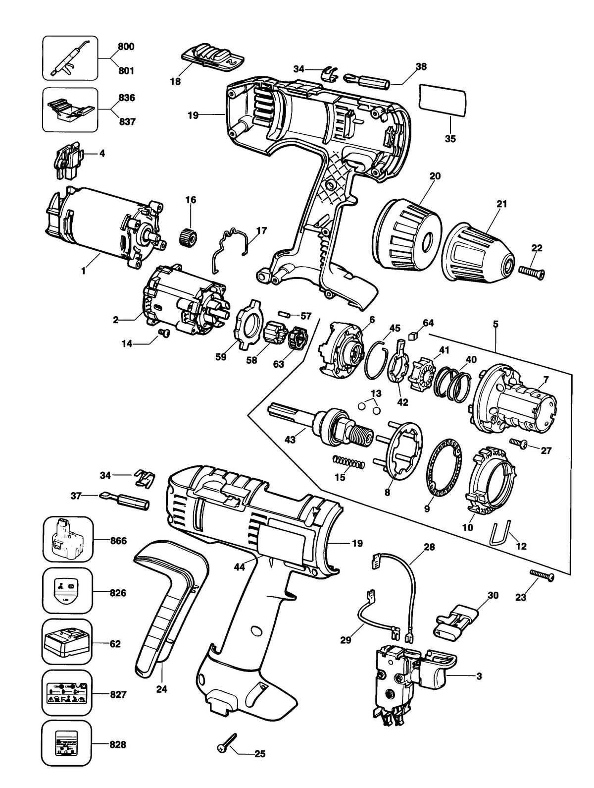Vue éclatée DeWalt SBA75K Type 2 - planche 1