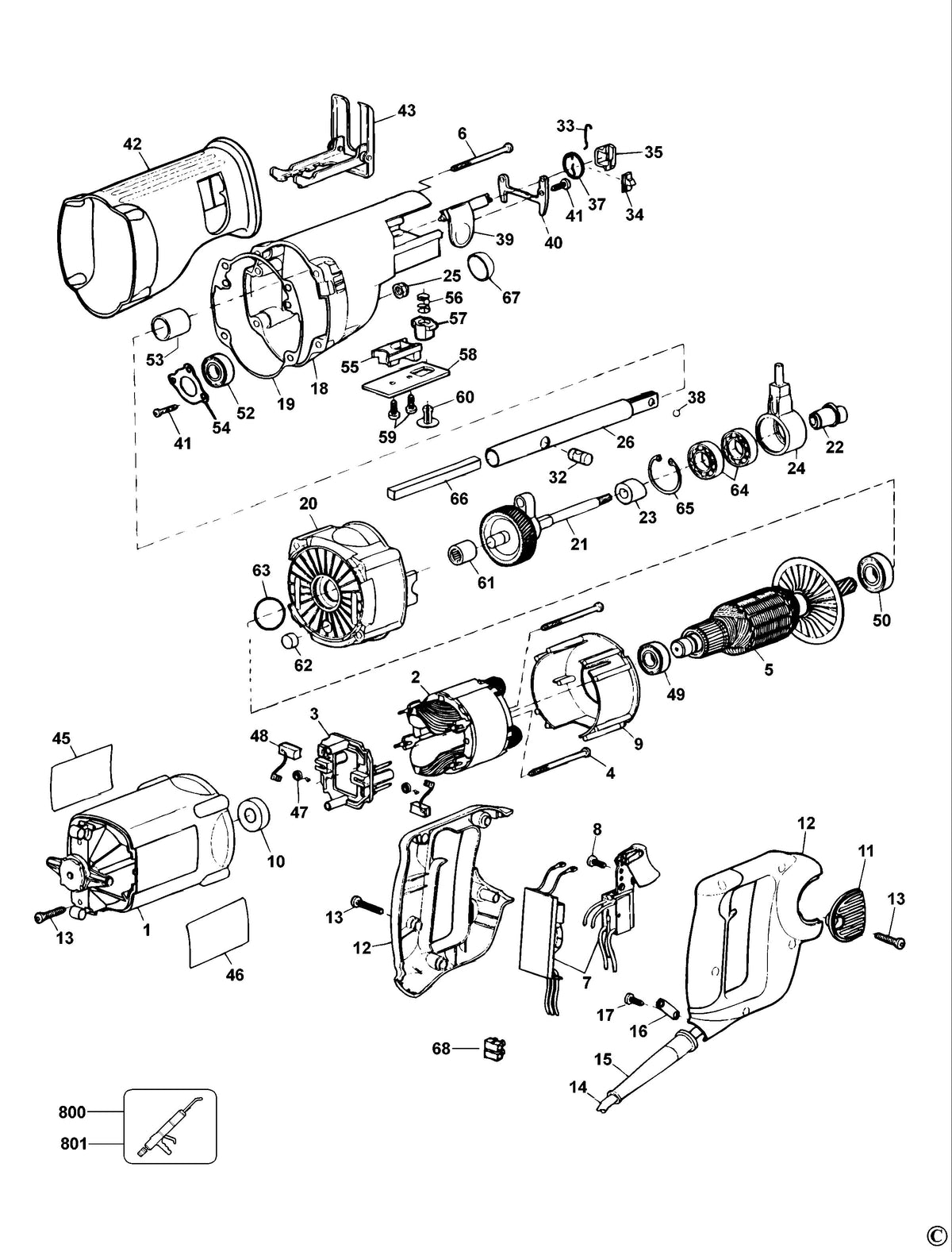 Vue éclatée DeWalt TS812E Type 1 - planche 1