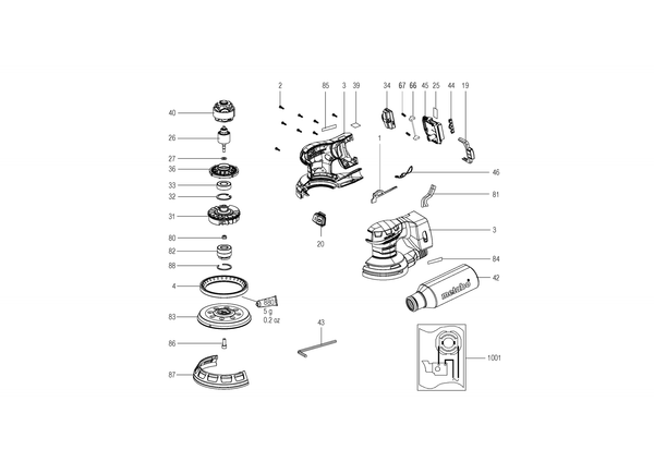 Vue éclatée Metabo SXA 18 LTX 125 BL 00146000 - page 1
