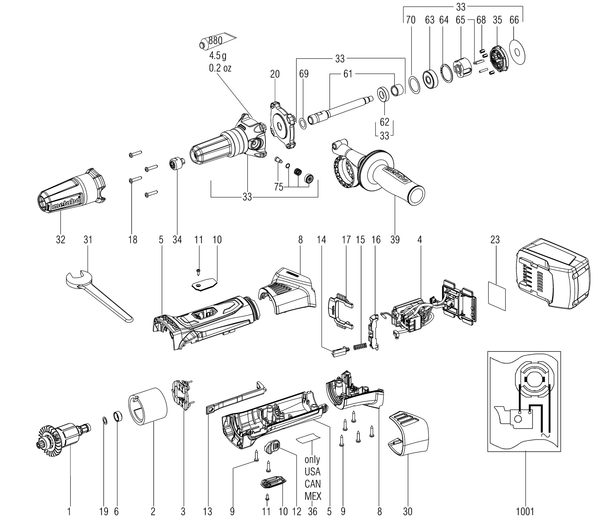 Vue éclatée Metabo GA 18 LTX G 00639420 - page 1