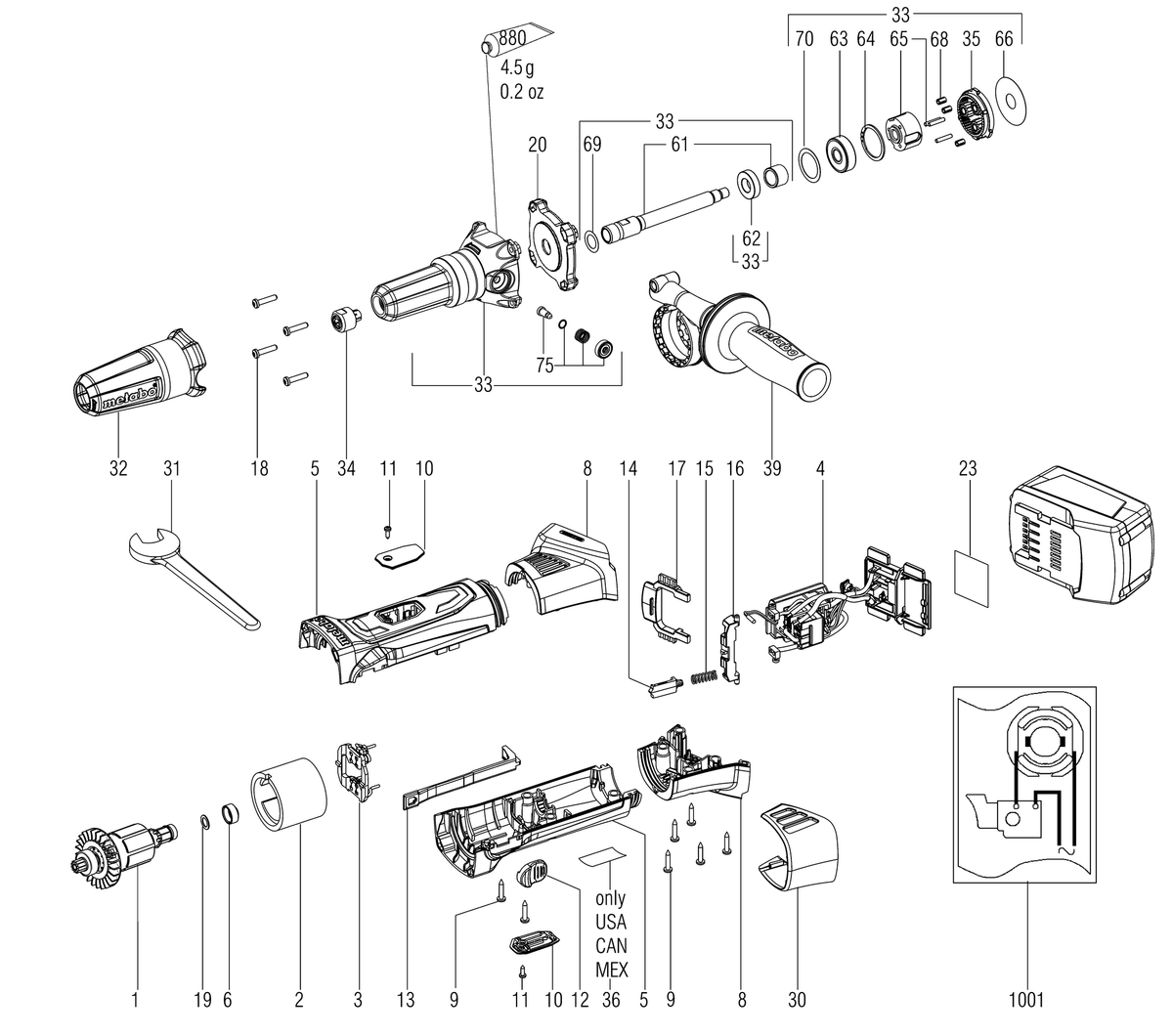 Vue éclatée Metabo GA 18 LTX G 00639421 - page 1