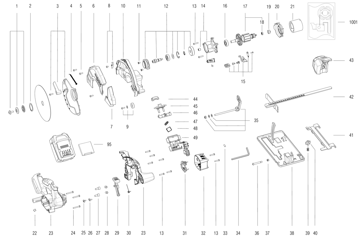 Vue éclatée Metabo MKS 18 LTX 58 00771000 - page 1