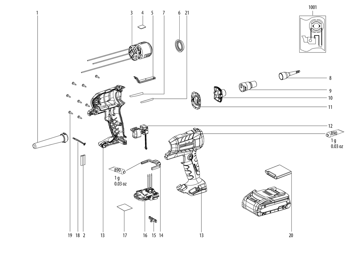 Vue éclatée Metabo BP 18 LTX BL 00798000 - page 1