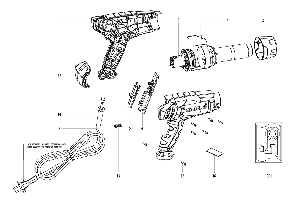 Vue éclatée Metabo HG 16-500 01067000 - page 1