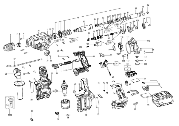 Vue éclatée Metabo KH 18 LTX BL 28 Q 01715000 - page 1