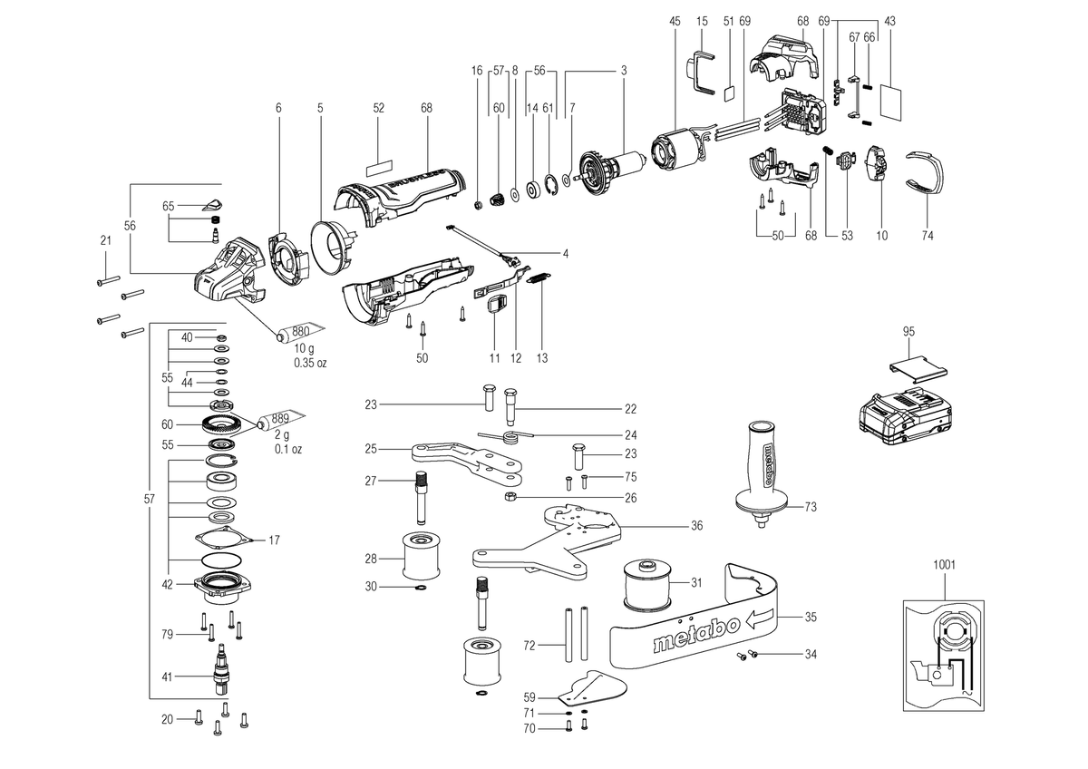 Vue éclatée Metabo RBVB 18 LTX BL 180 01768000 - page 1