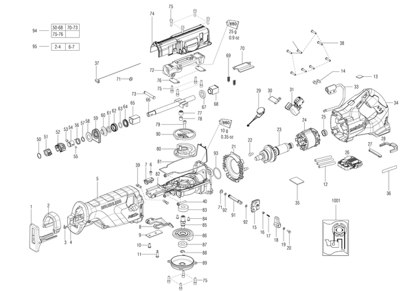 Vue éclatée Metabo SSEP 18 LTX BL MVT 02258000 - page 1