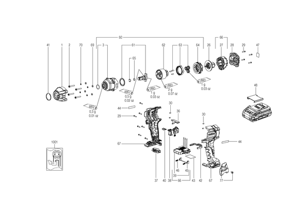 Vue éclatée Metabo SSW 18 LTX 550 BL 02404000 - page 1