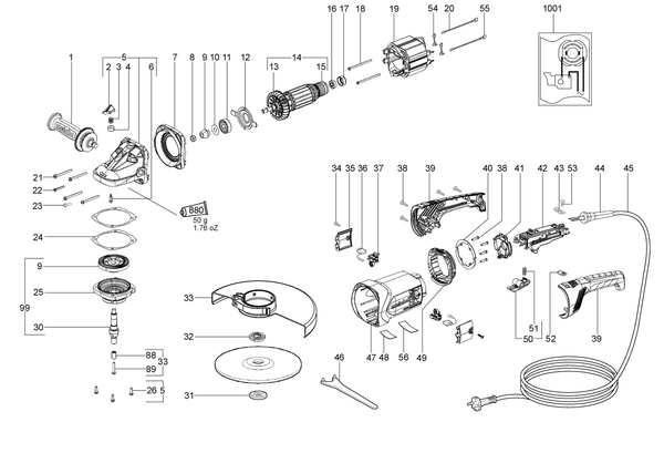 Vue éclatée Metabo W 26-230 MVT 06474000 - page 1
