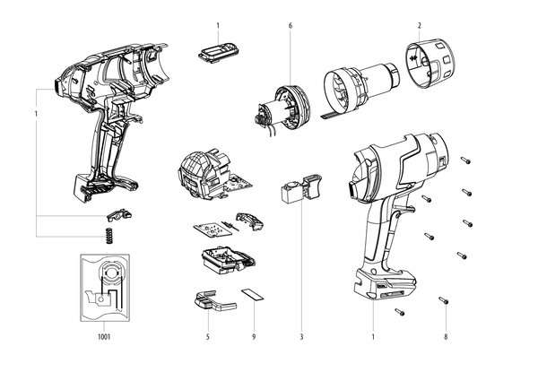 Vue éclatée Metabo HG 18 LTX 500 10502000 - page 1
