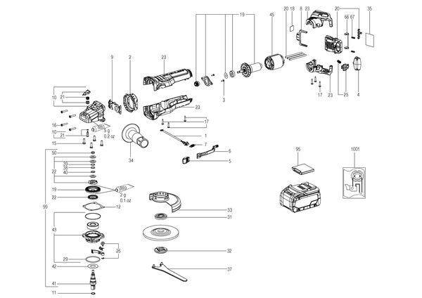 Vue éclatée Metabo W 18 LT BL 11-125 13052360 - page 1