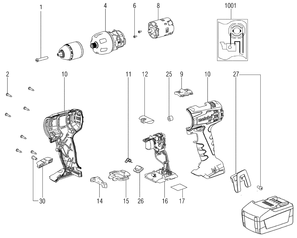 Vue éclatée Metabo BS 18 LT 18133310 - page 1