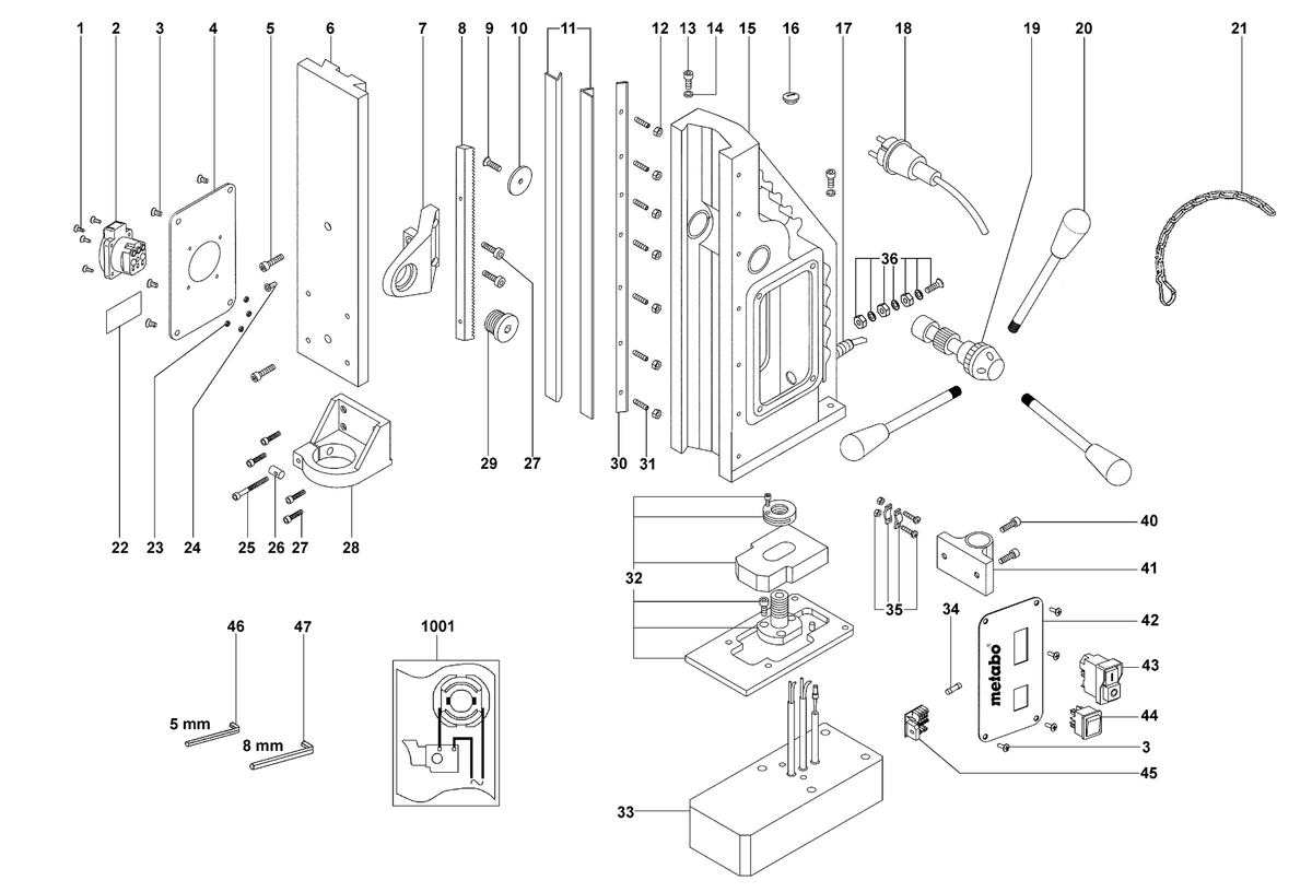 Vue éclatée Metabo Support de percage magnet. M100 27100000 - page 1