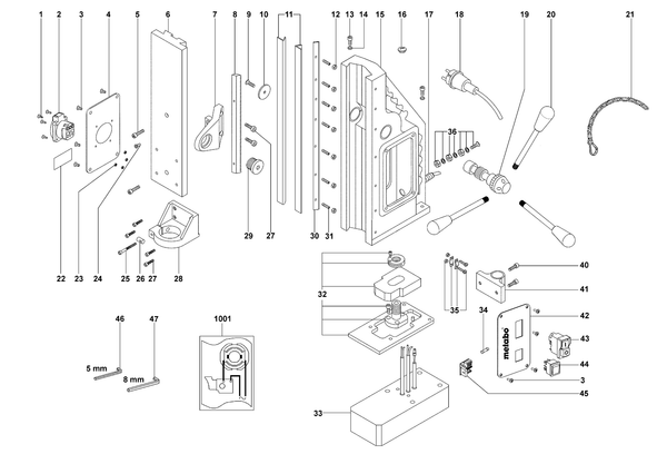 Vue éclatée Metabo Support de percage magnet. M100 27100000 - page 1